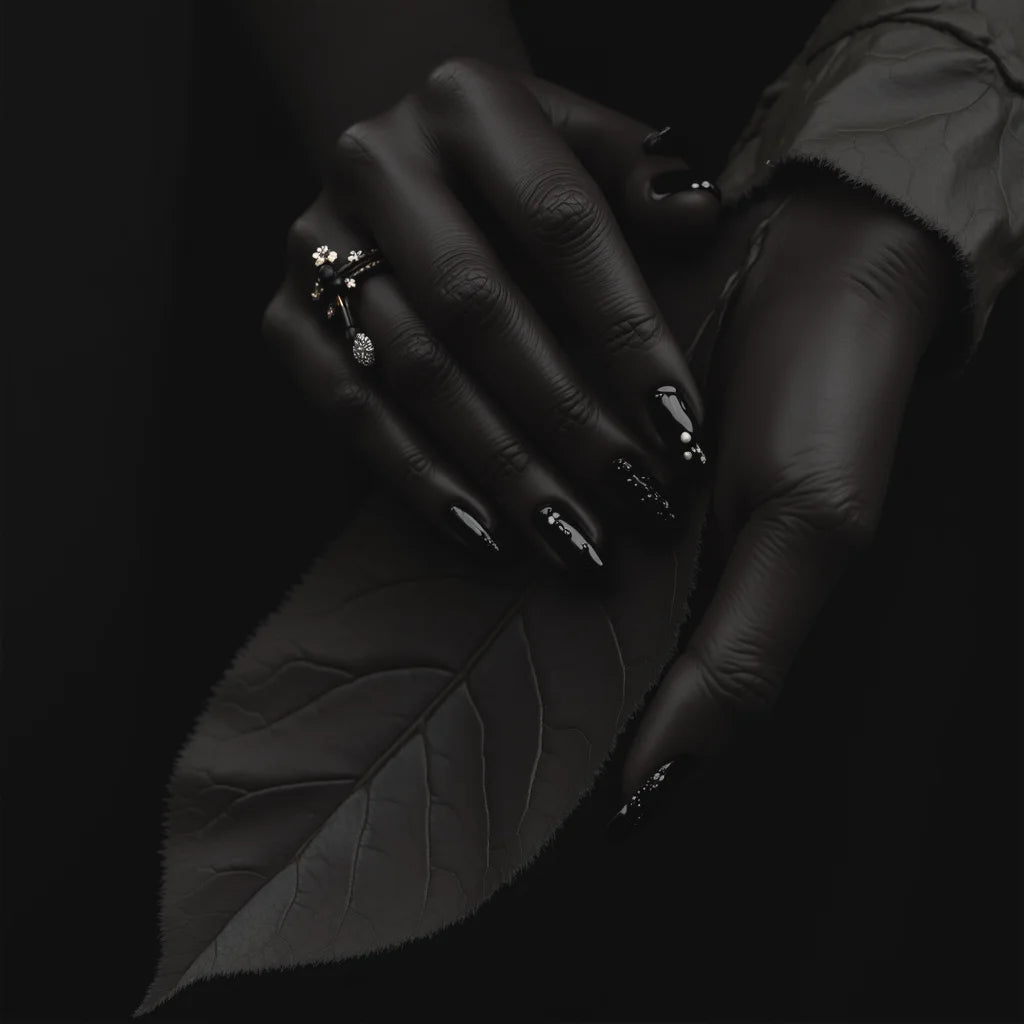 Dark Ins Style Black Vine Wearing Nails - Dark Ins Style Black Vine Wearing Nails for Bold Elegant Edge