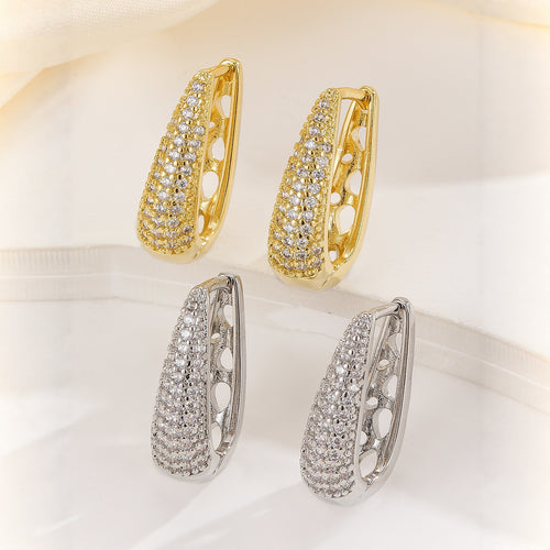 Elegant Temperament With Full Diamond Copper Earrings