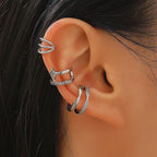 Womens C-shaped Geometric Three-Piece Diamond-Encrusted Ear Cuff Set