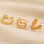 Womens C-shaped Geometric Three-Piece Diamond-Encrusted Ear Cuff Set