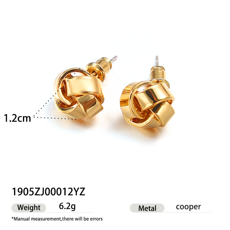 Brass Gold-plated Fried Dough Twists Earrings