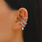 Womens C-shaped Geometric Three-Piece Diamond-Encrusted Ear Cuff Set