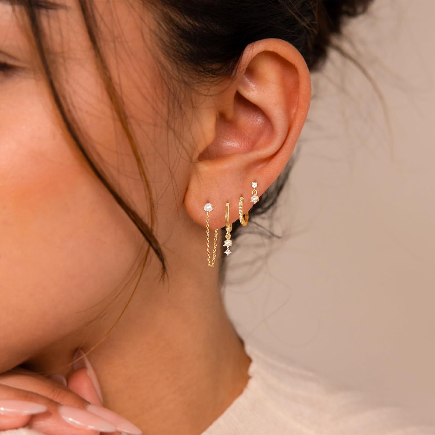 Fashionable Womens Zircon-studded Chain Tassel Earrings