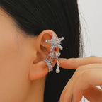Womens C-shaped Geometric Three-Piece Diamond-Encrusted Ear Cuff Set