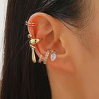 Womens C-shaped Geometric Three-Piece Diamond-Encrusted Ear Cuff Set