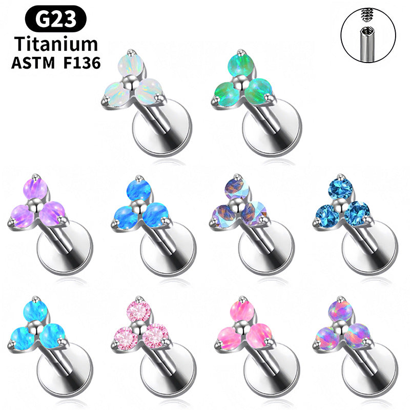 Three-Diamond Zircon Stud Earrings With Flat Back Piercing Jewelry