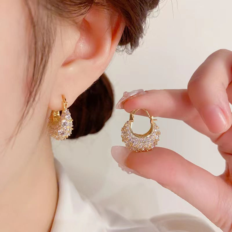 Fashionable And Versatile High-end Zircon Bag Earrings
