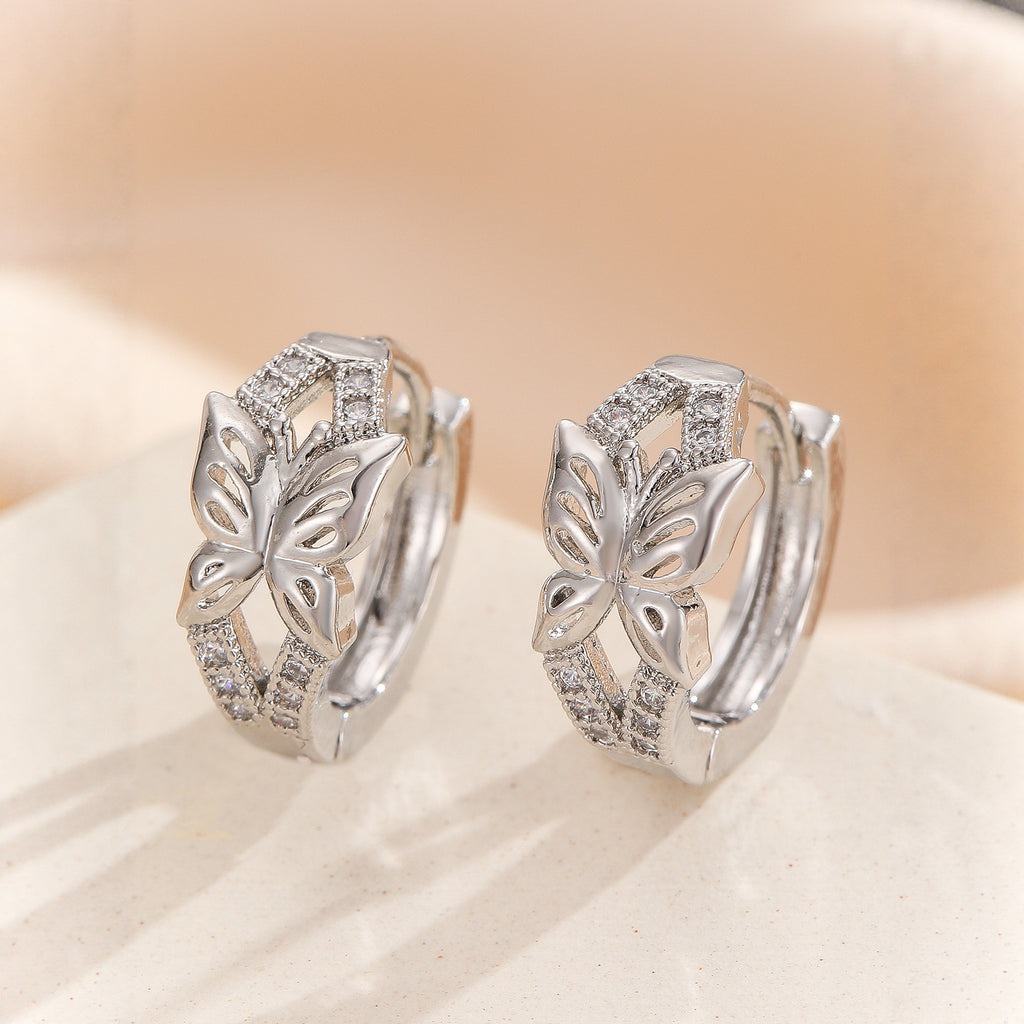 Fashionable And Minimalist Zircon Hollow Butterfly Ear Buckle