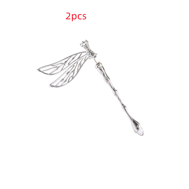 Metal Dragonfly Stud Earrings With 3D Hollow Design And Dreamy Moonstone Accents