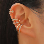 Womens C-shaped Geometric Three-Piece Diamond-Encrusted Ear Cuff Set