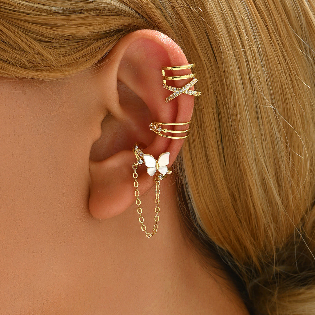 Butterfly Tassel Zircon Ear Bone Clip For Non-pierced Ears