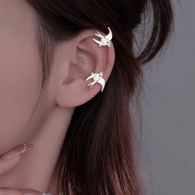Cloud-Piercing Swallow Ear Clips For Women