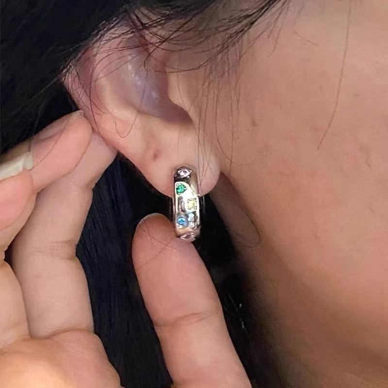 Light-luxury, Niche-designed Colorful Zircon Star Earrings