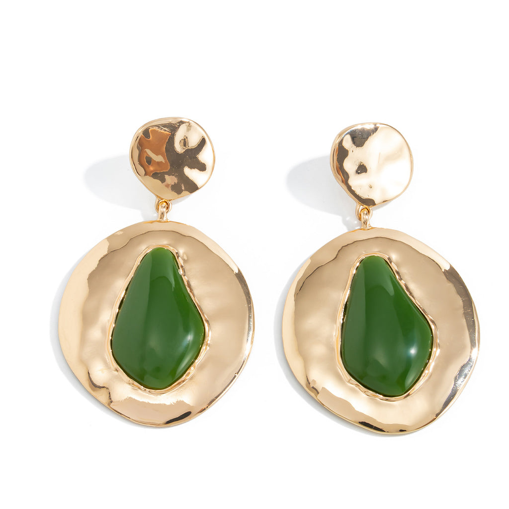 Geometric Alien Circle Inlaid Gemstone Earrings