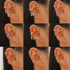 Womens C-shaped Geometric Three-Piece Diamond-Encrusted Ear Cuff Set
