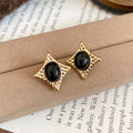 Tigers Eye Oval Star Stud Earrings Silver Post
