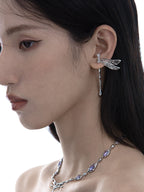 Metal Dragonfly Stud Earrings With 3D Hollow Design And Dreamy Moonstone Accents