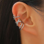 Womens C-shaped Geometric Three-Piece Diamond-Encrusted Ear Cuff Set