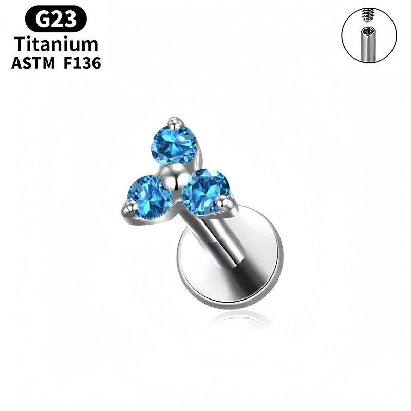Three-Diamond Zircon Stud Earrings With Flat Back Piercing Jewelry