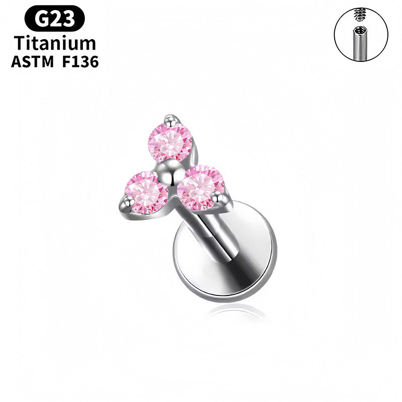 Three-Diamond Zircon Stud Earrings With Flat Back Piercing Jewelry