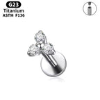 Three-Diamond Zircon Stud Earrings With Flat Back Piercing Jewelry