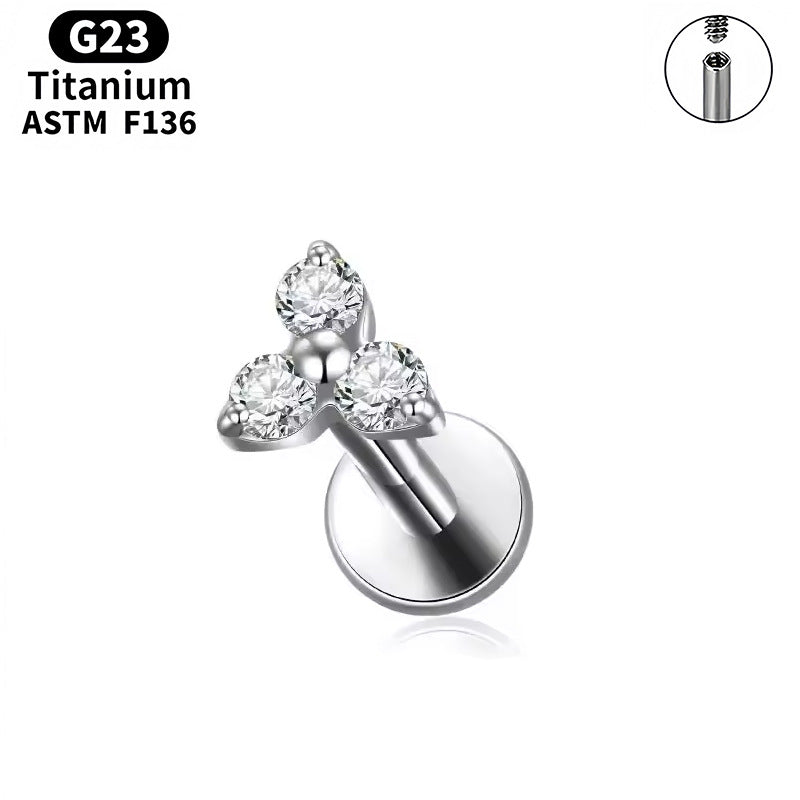 Three-Diamond Zircon Stud Earrings With Flat Back Piercing Jewelry